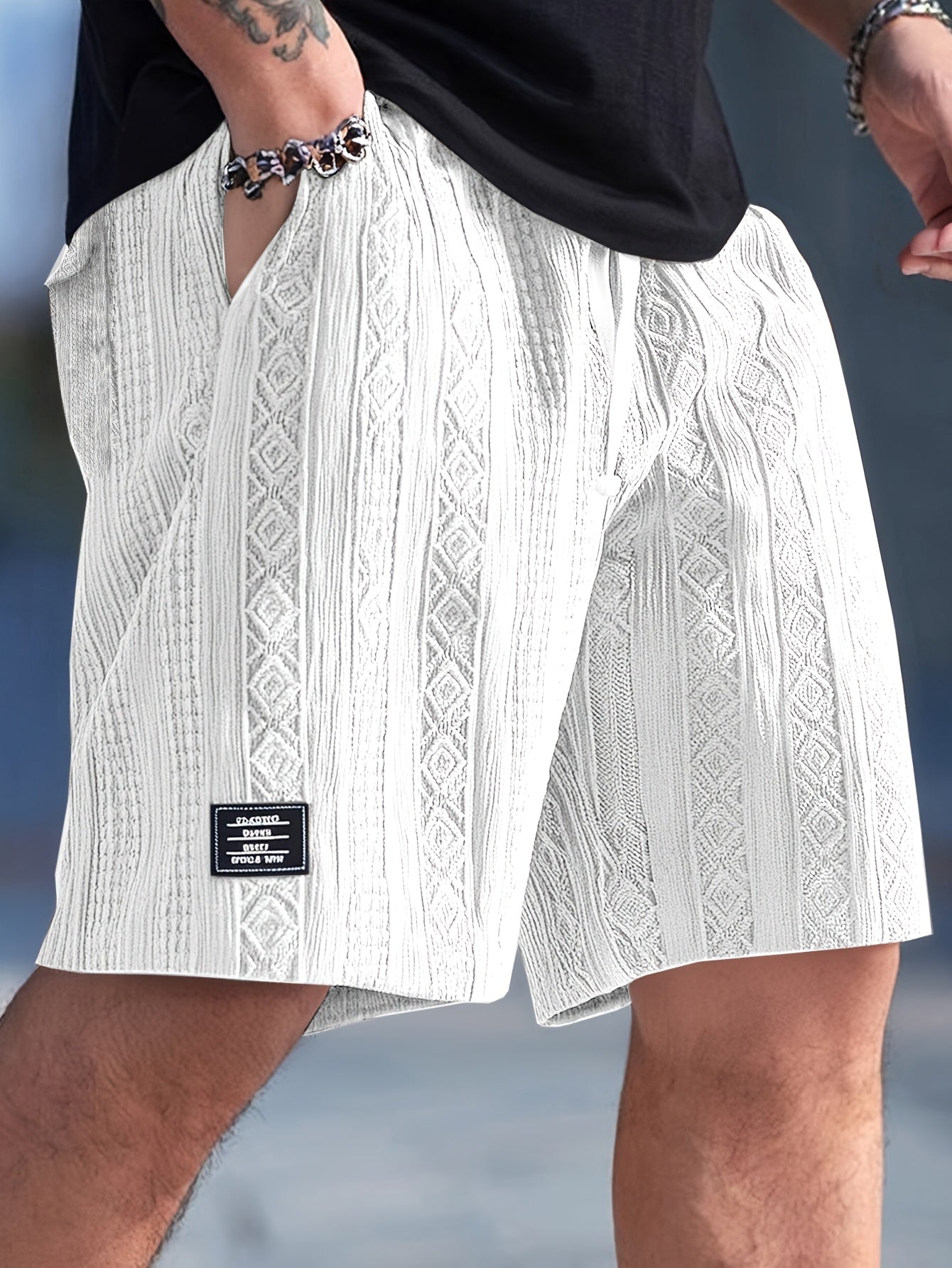 Varenzo Geometric Knit Bermuda Shorts