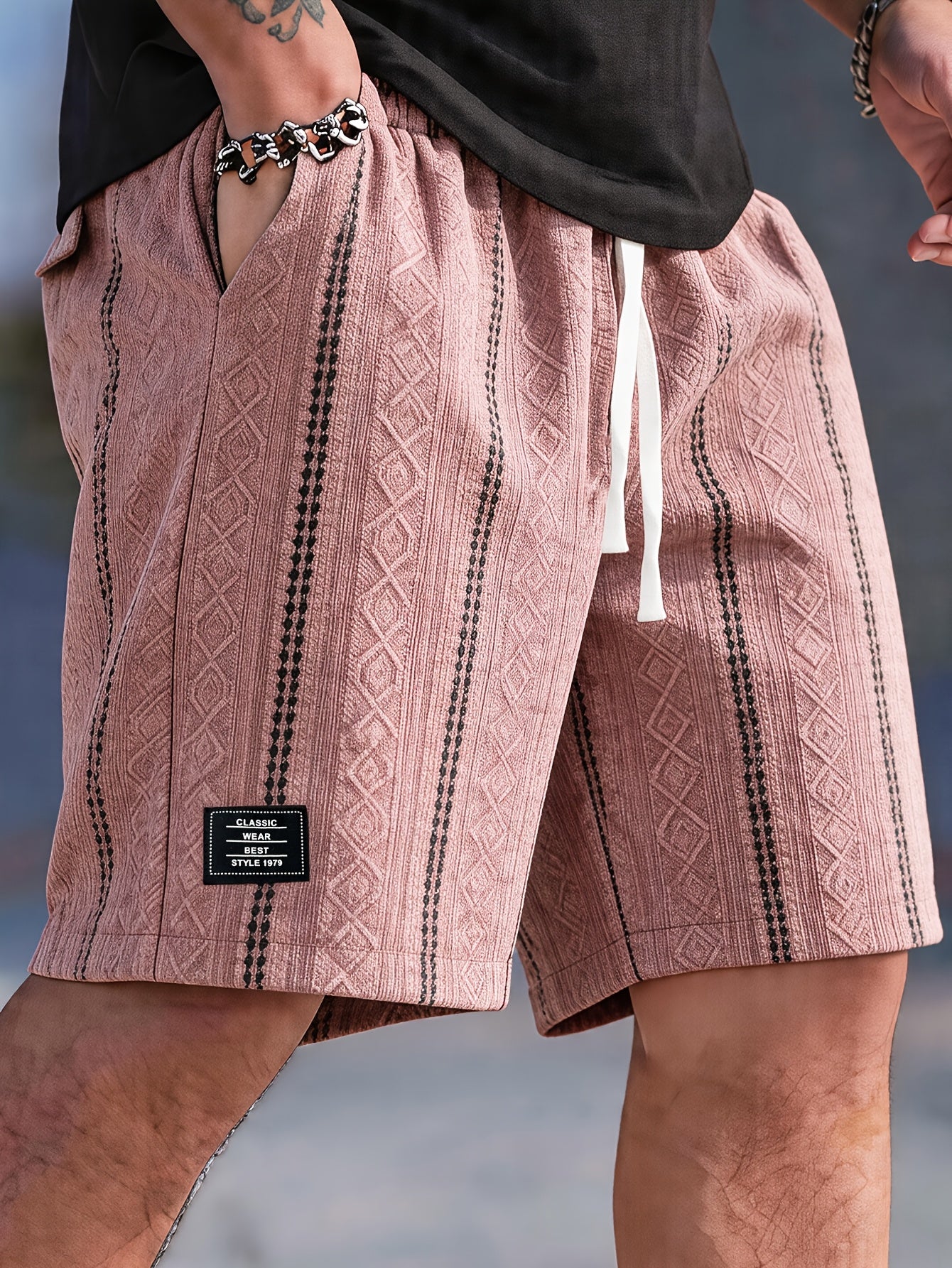 Varenzo Geometric Knit Bermuda Shorts