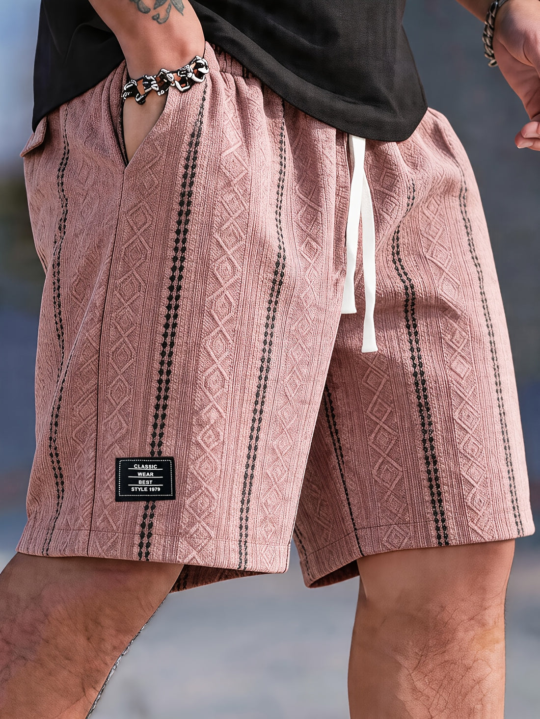 Varenzo Geometric Knit Bermuda Shorts