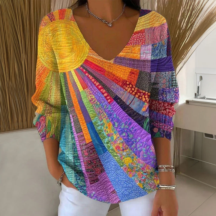 Oliardi Maelys Vintage Multicolor V-Neck Shirt