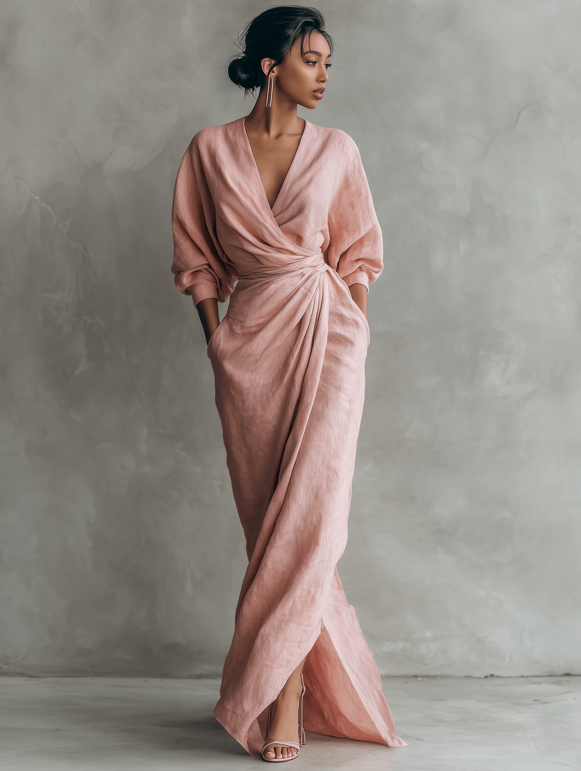 Oliardi Karen V-Neck Minimalist Maxi Dress