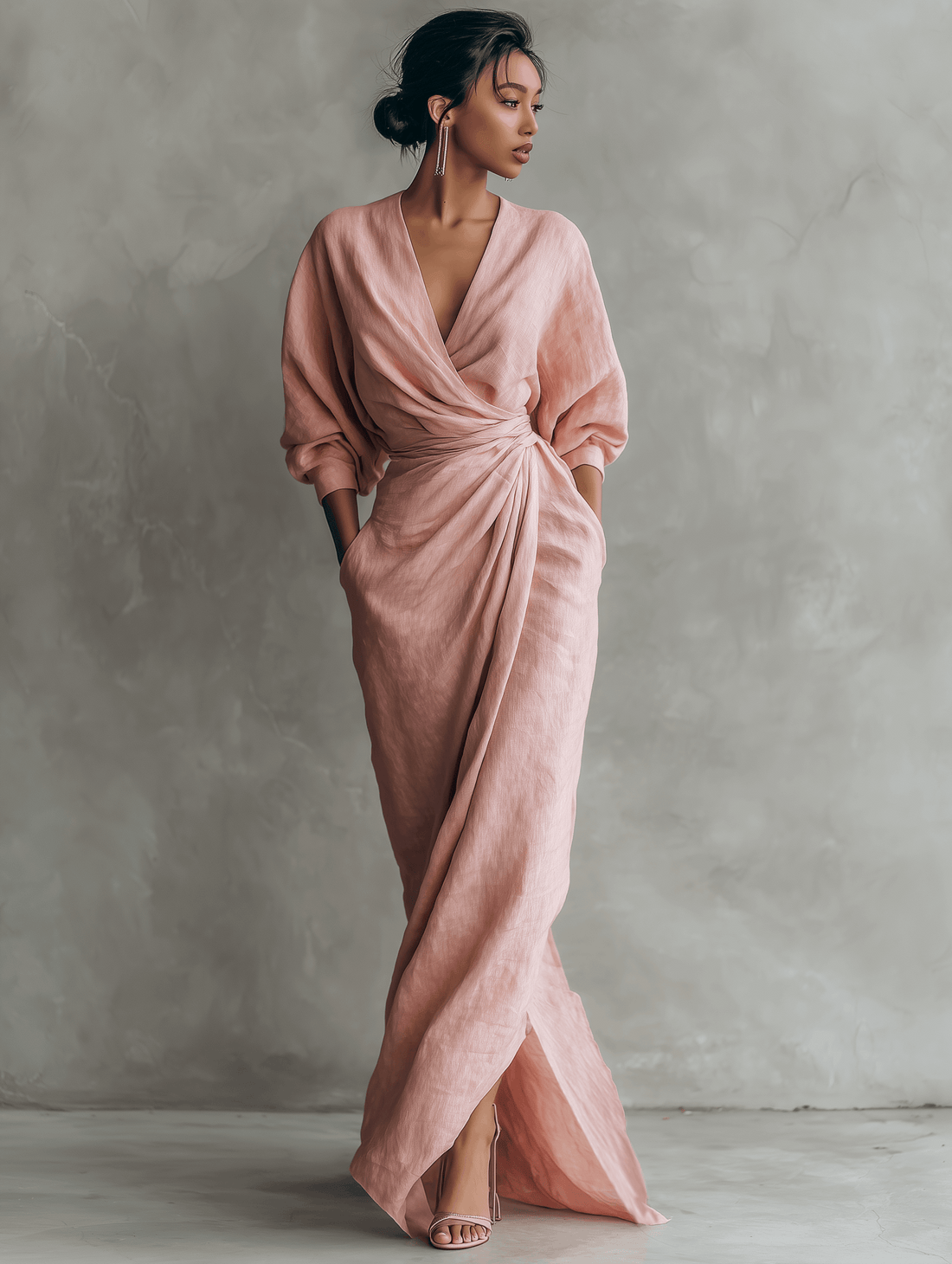 Oliardi Karen V-Neck Minimalist Maxi Dress
