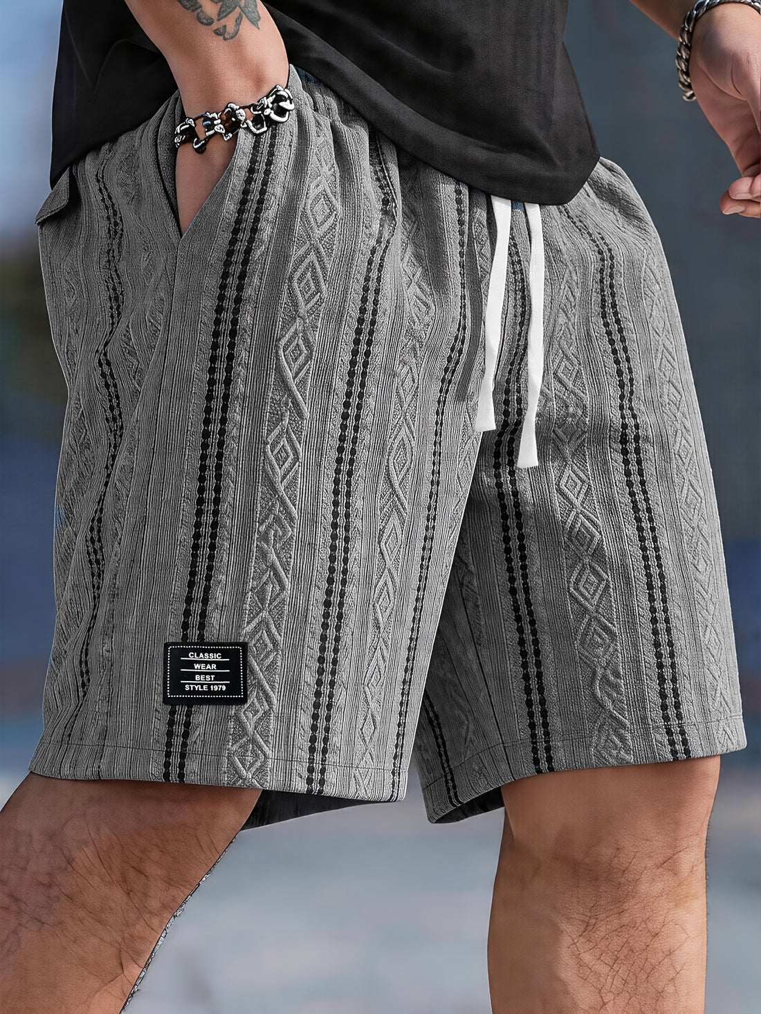 Varenzo Geometric Knit Bermuda Shorts