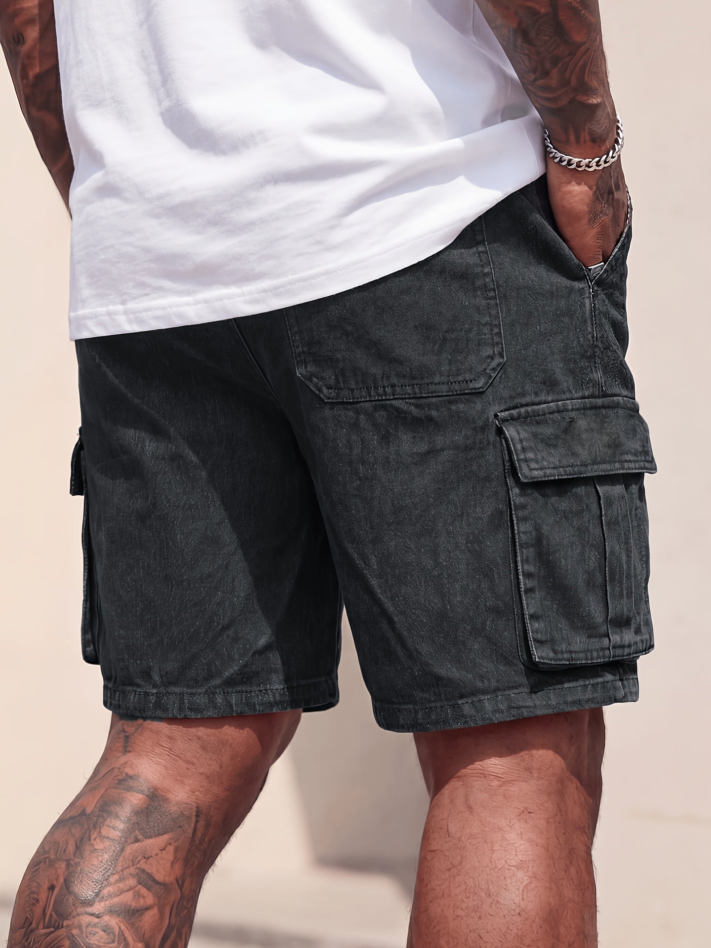 Rovello Washed Cargo Denim Shorts