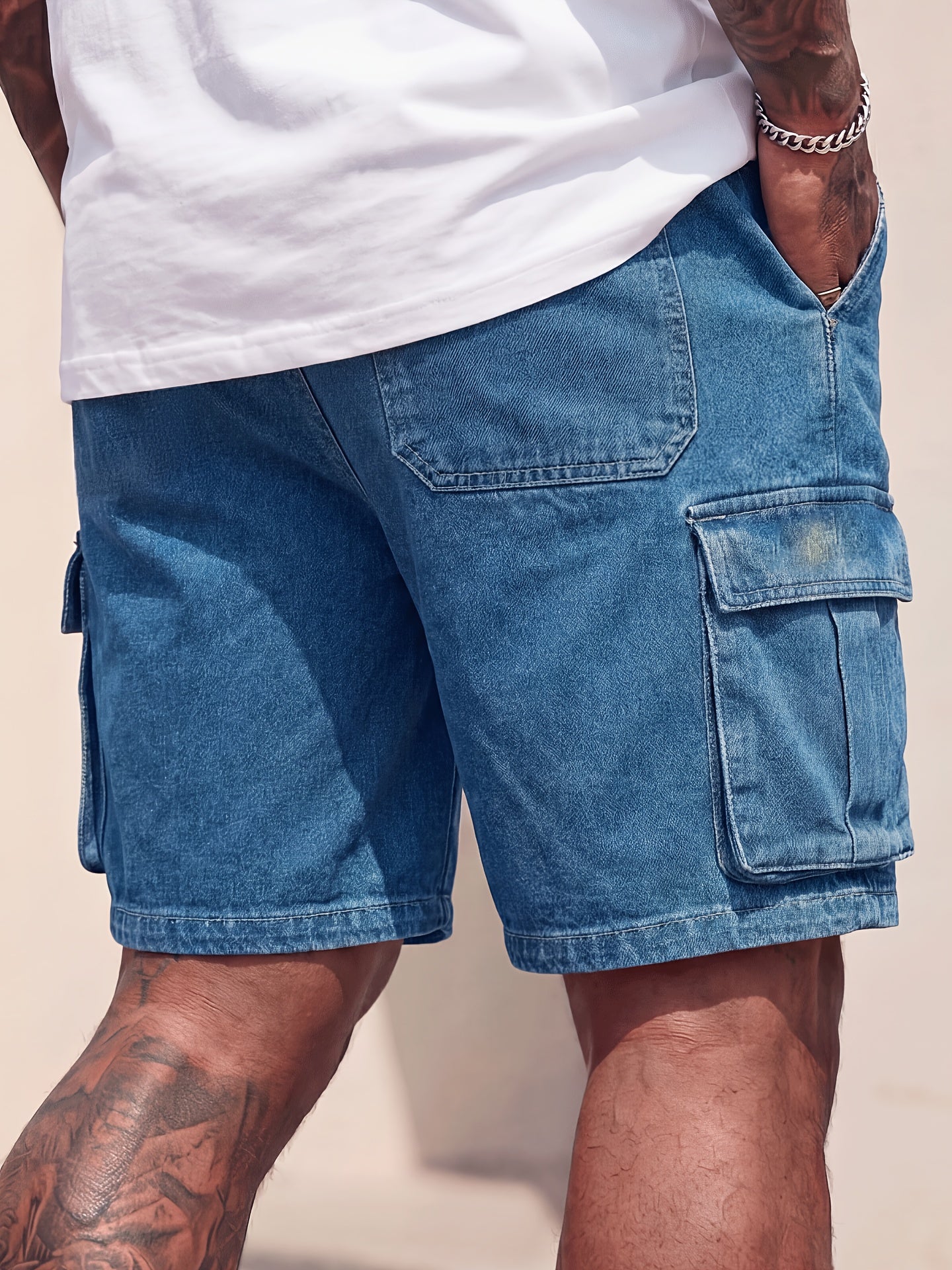 Rovello Washed Cargo Denim Shorts