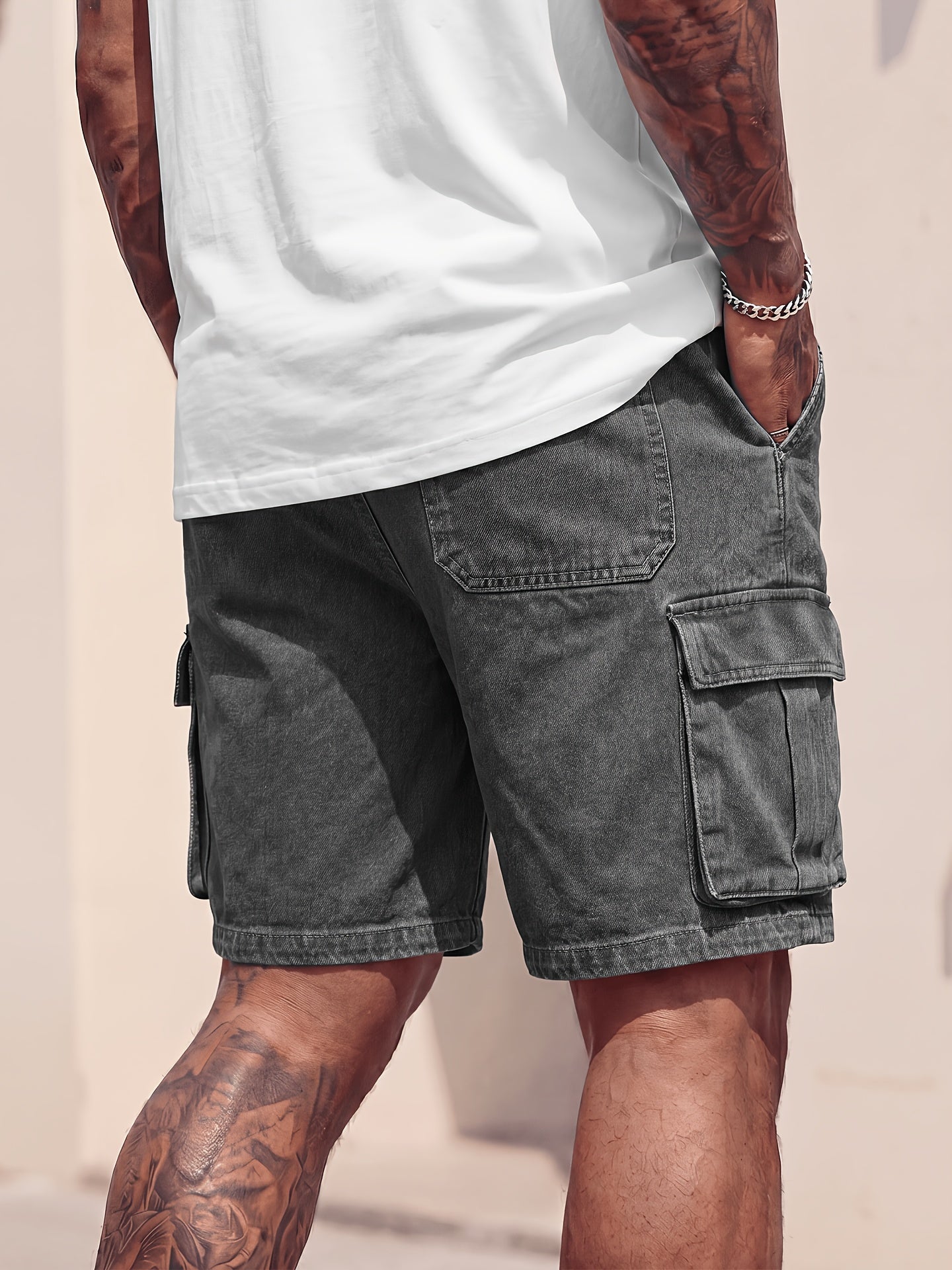 Rovello Washed Cargo Denim Shorts
