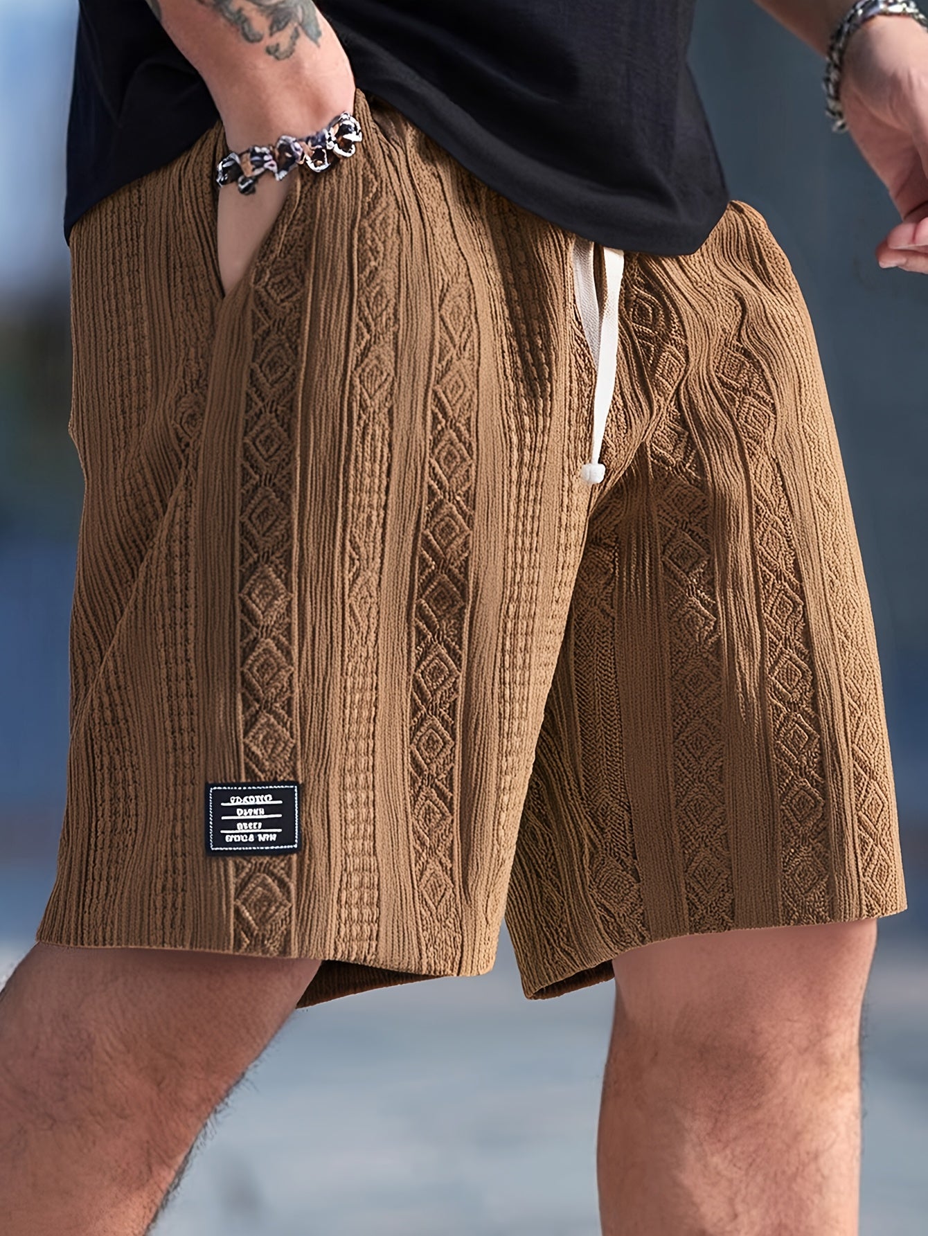 Varenzo Geometric Knit Bermuda Shorts
