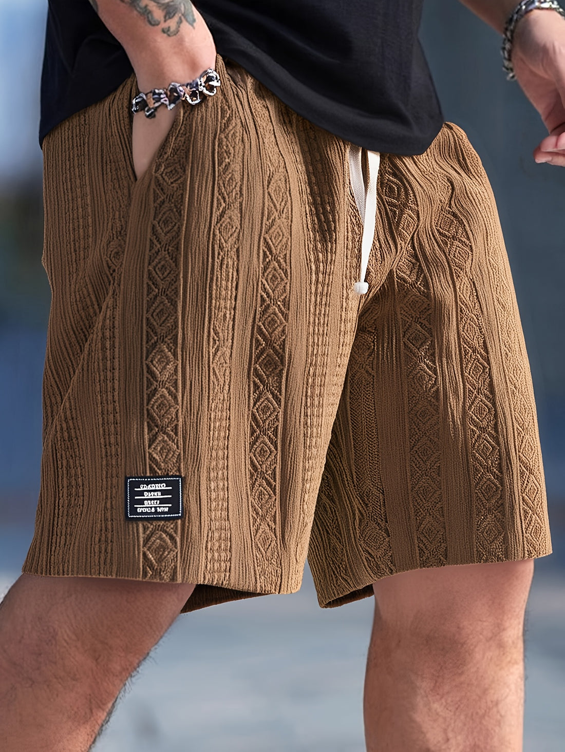 Varenzo Geometric Knit Bermuda Shorts