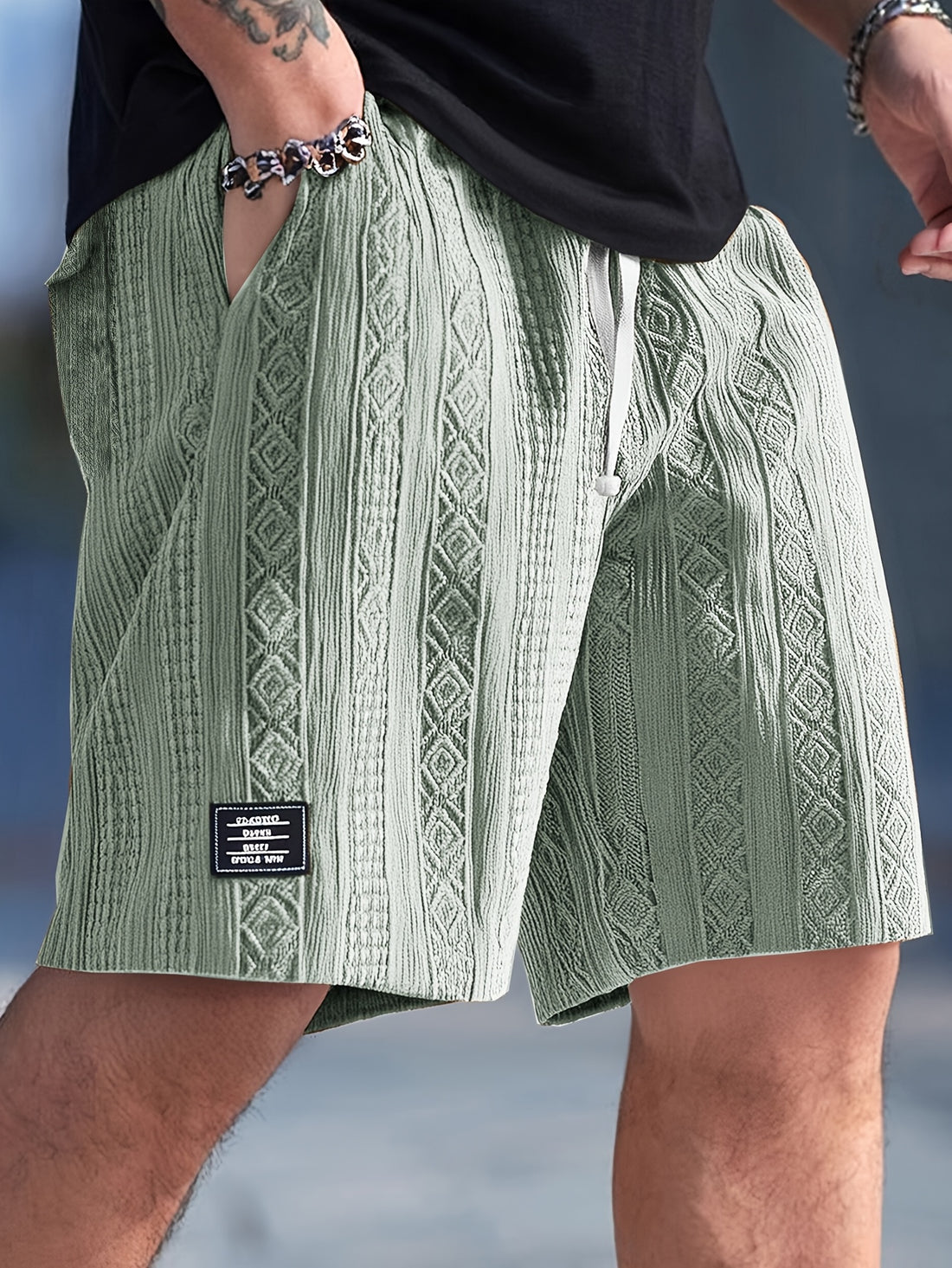 Varenzo Geometric Knit Bermuda Shorts