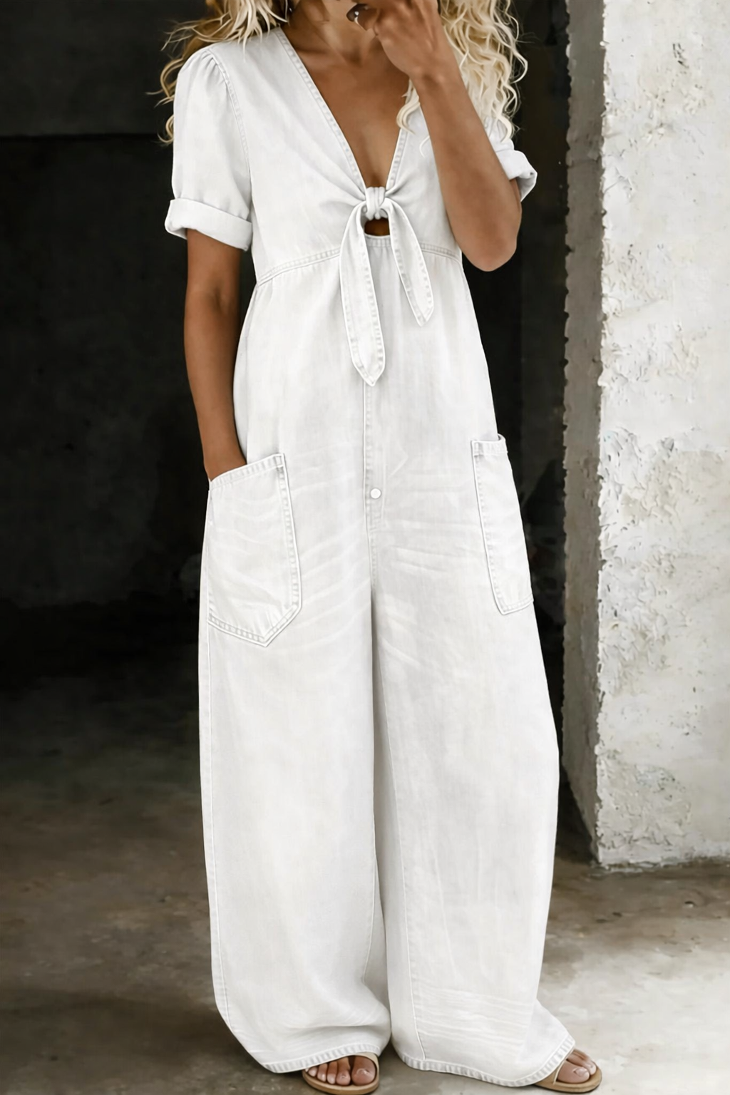 Viora V-Neck Denim Jumpsuit