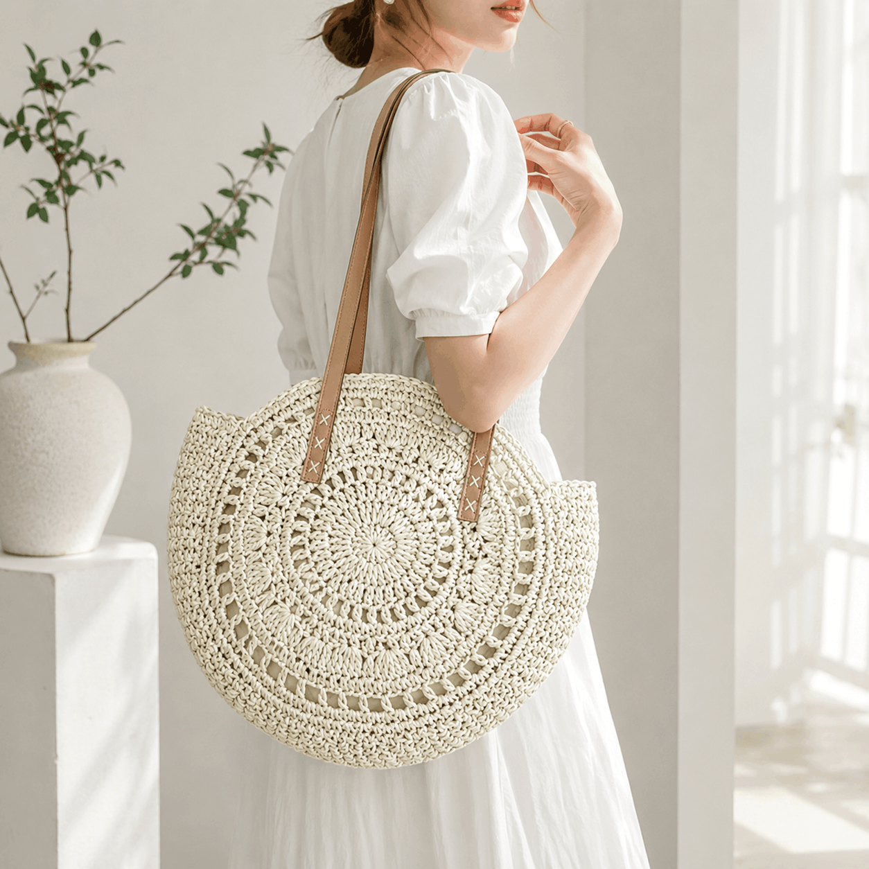 Sorella Round Woven Straw Tote Bag
