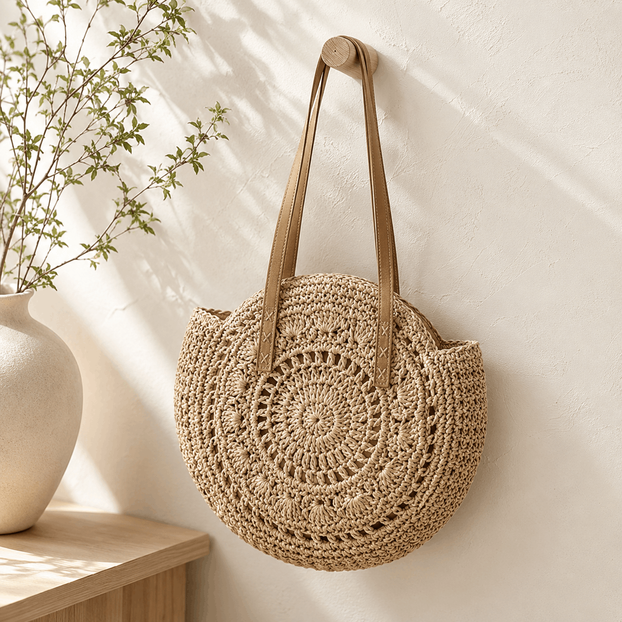 Sorella Round Woven Straw Tote Bag