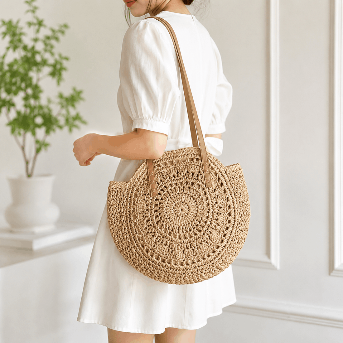 Sorella Round Woven Straw Tote Bag