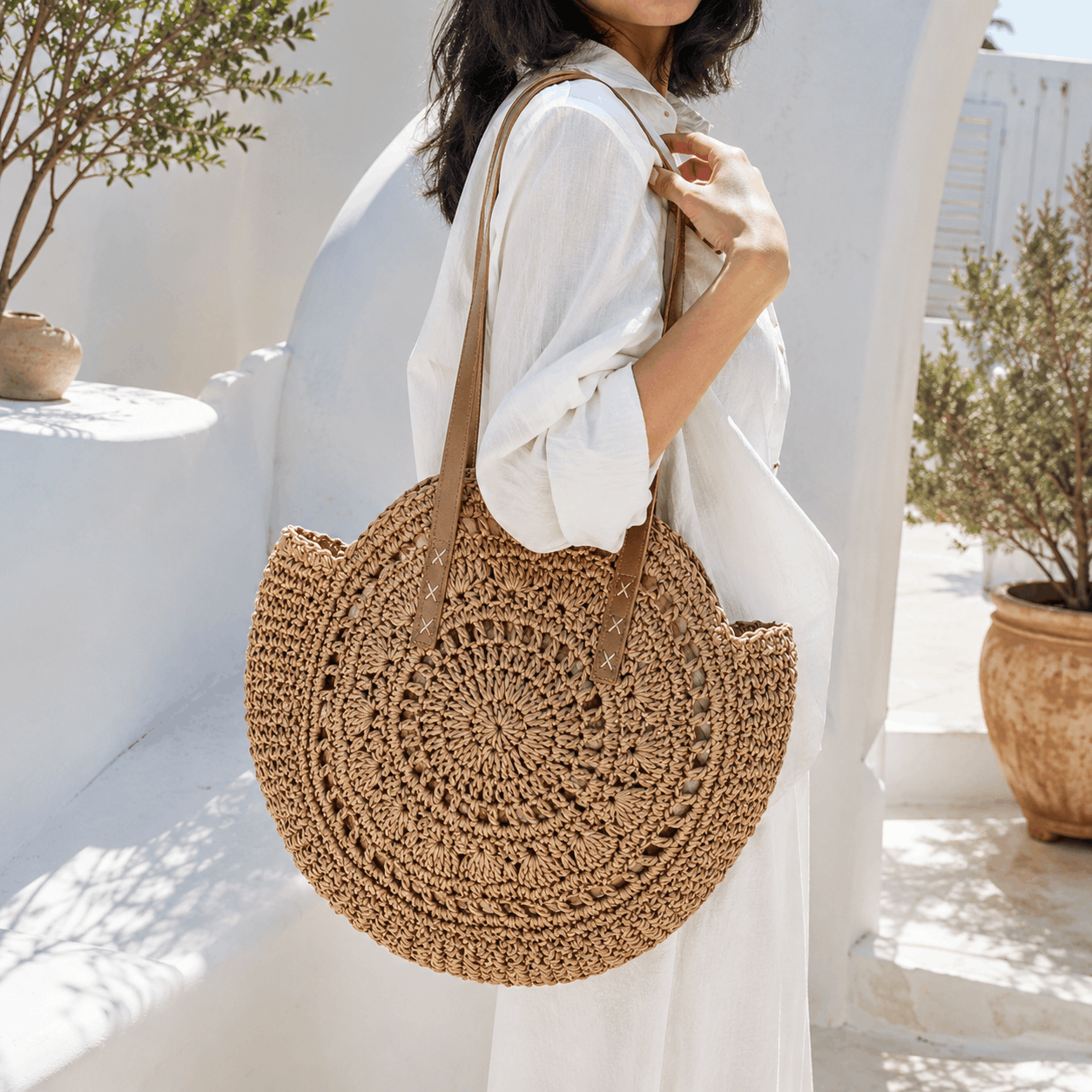 Sorella Round Woven Straw Tote Bag