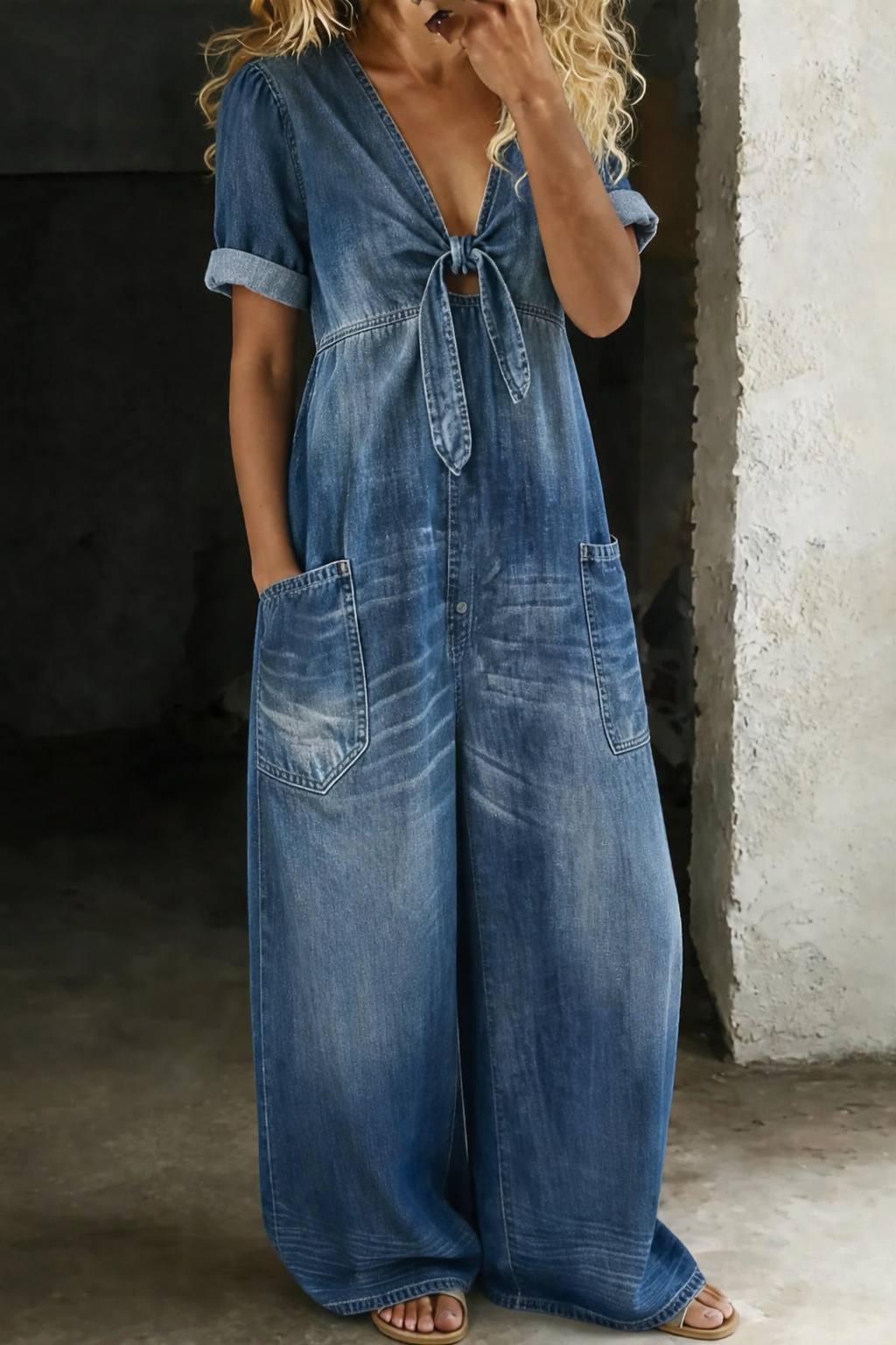 Viora V-Neck Denim Jumpsuit