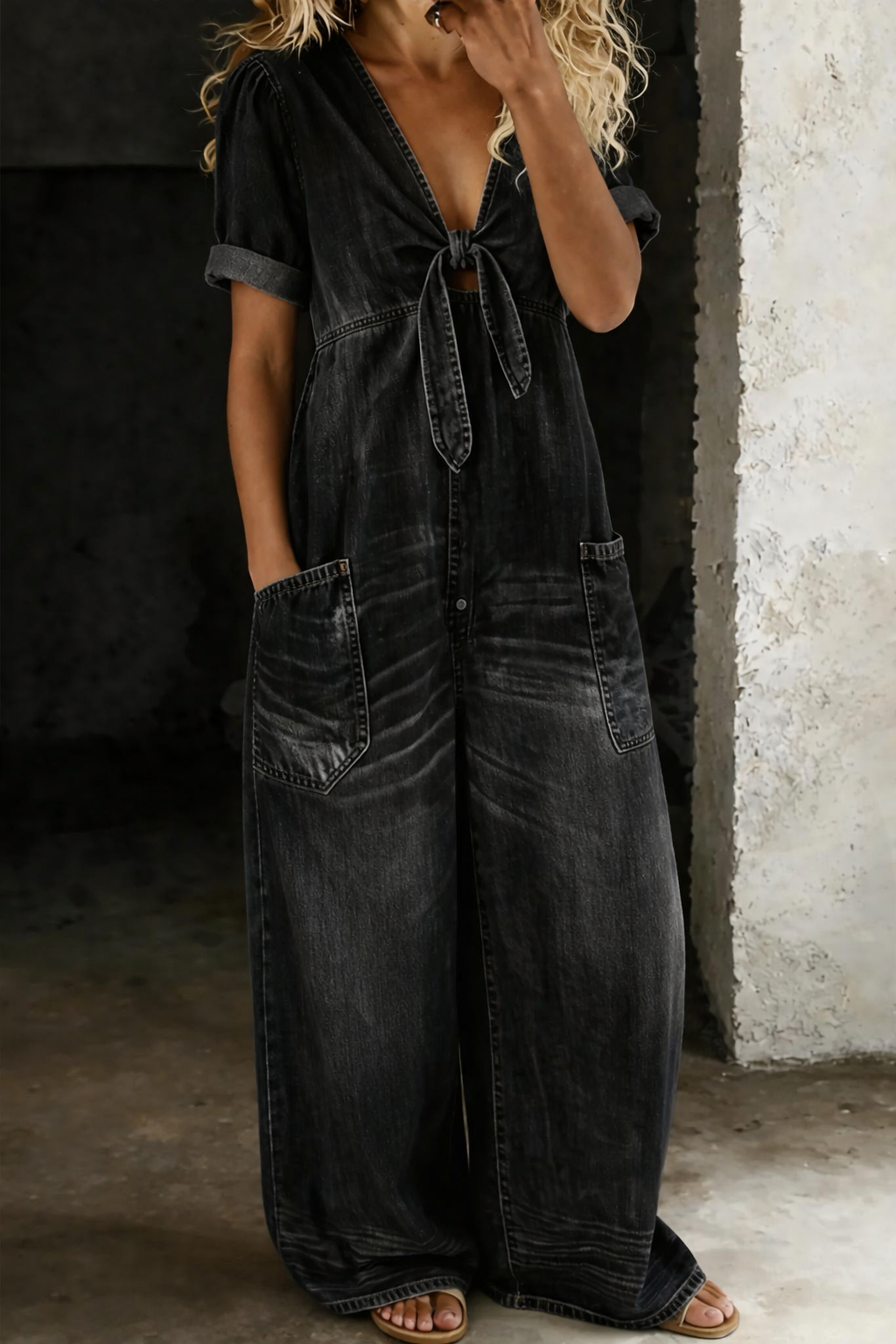 Viora V-Neck Denim Jumpsuit