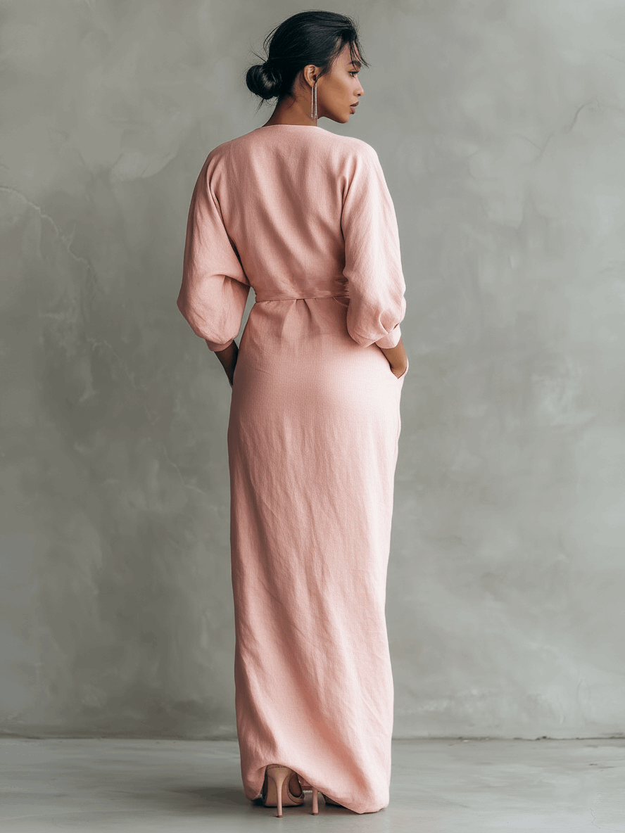 Oliardi Karen V-Neck Minimalist Maxi Dress