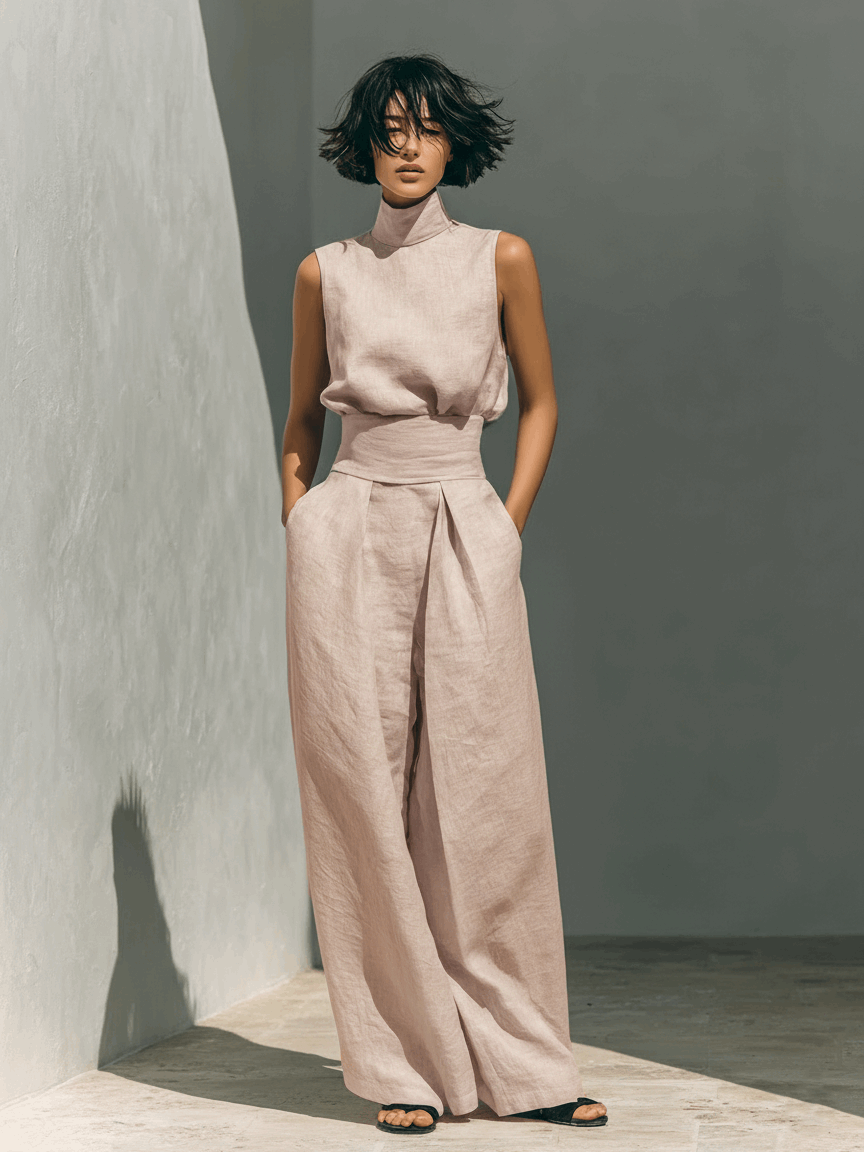 Oliardi Anna Cotton-Linen Wide-Leg Co-Ord