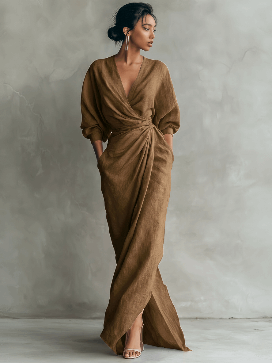 Oliardi Karen V-Neck Minimalist Maxi Dress