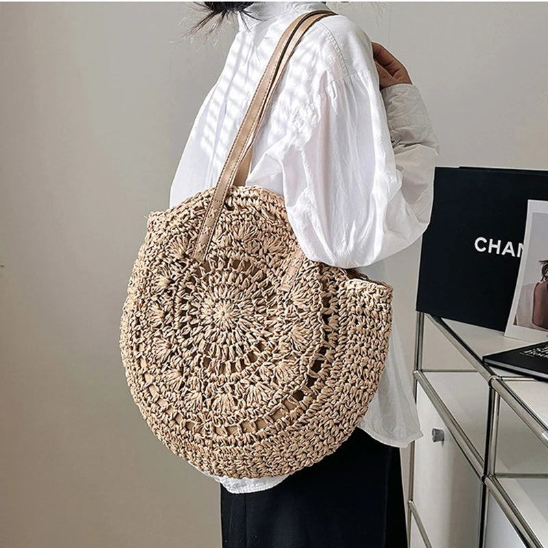 Sorella Round Woven Straw Tote Bag