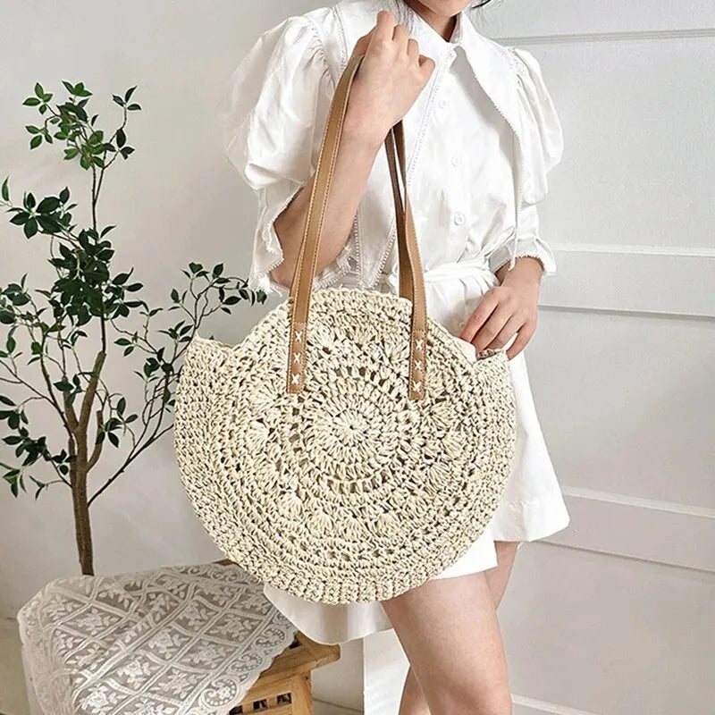 Sorella Round Woven Straw Tote Bag