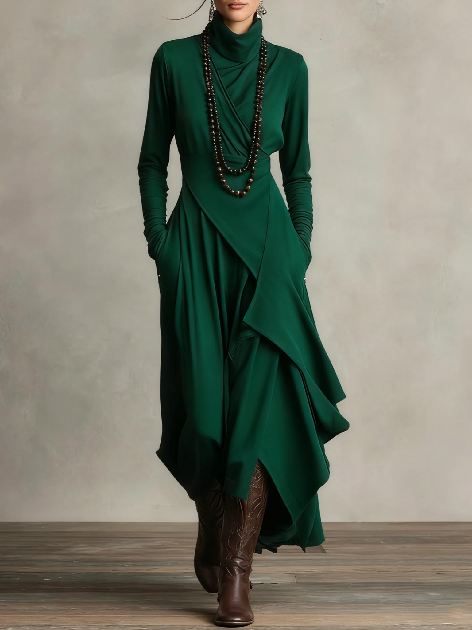 Oliardi Luna Draped Silhouette Maxi Dress
