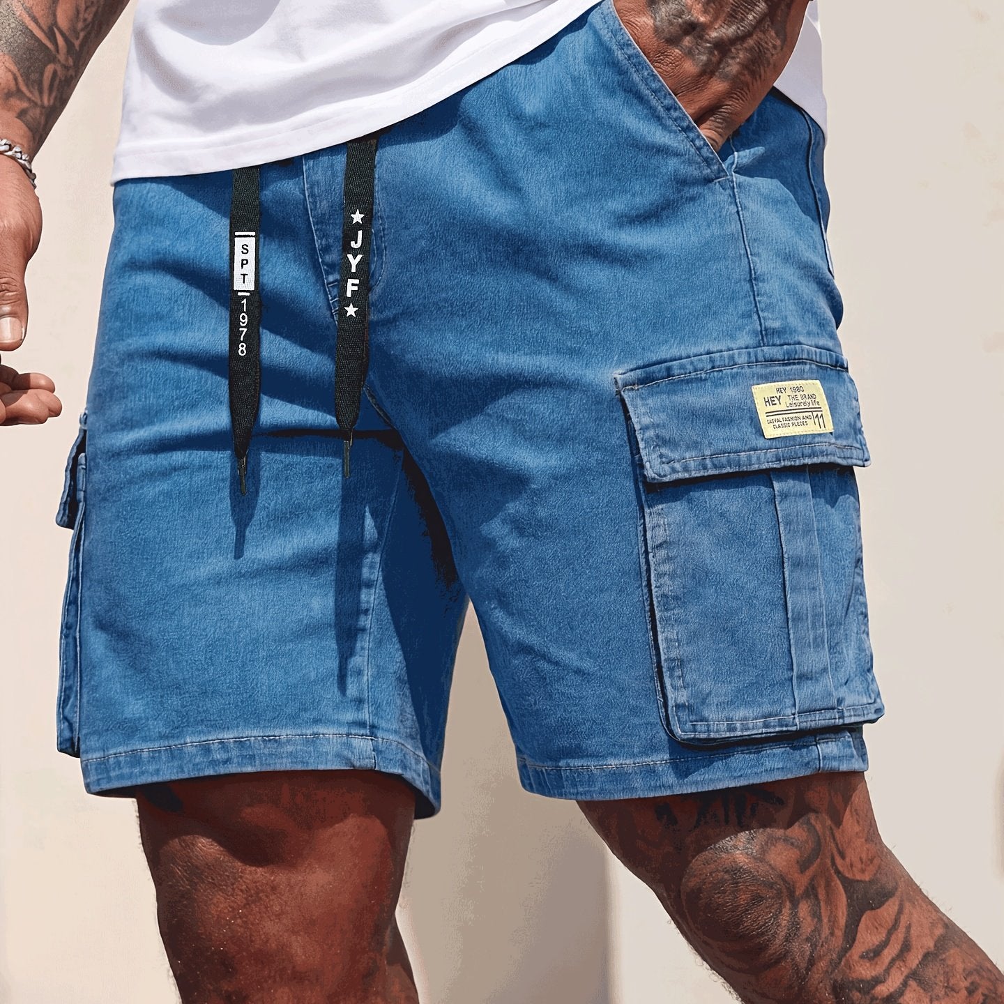 Rovello Washed Cargo Denim Shorts