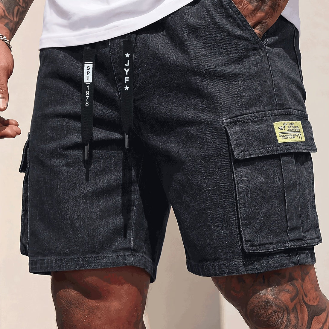 Rovello Washed Cargo Denim Shorts