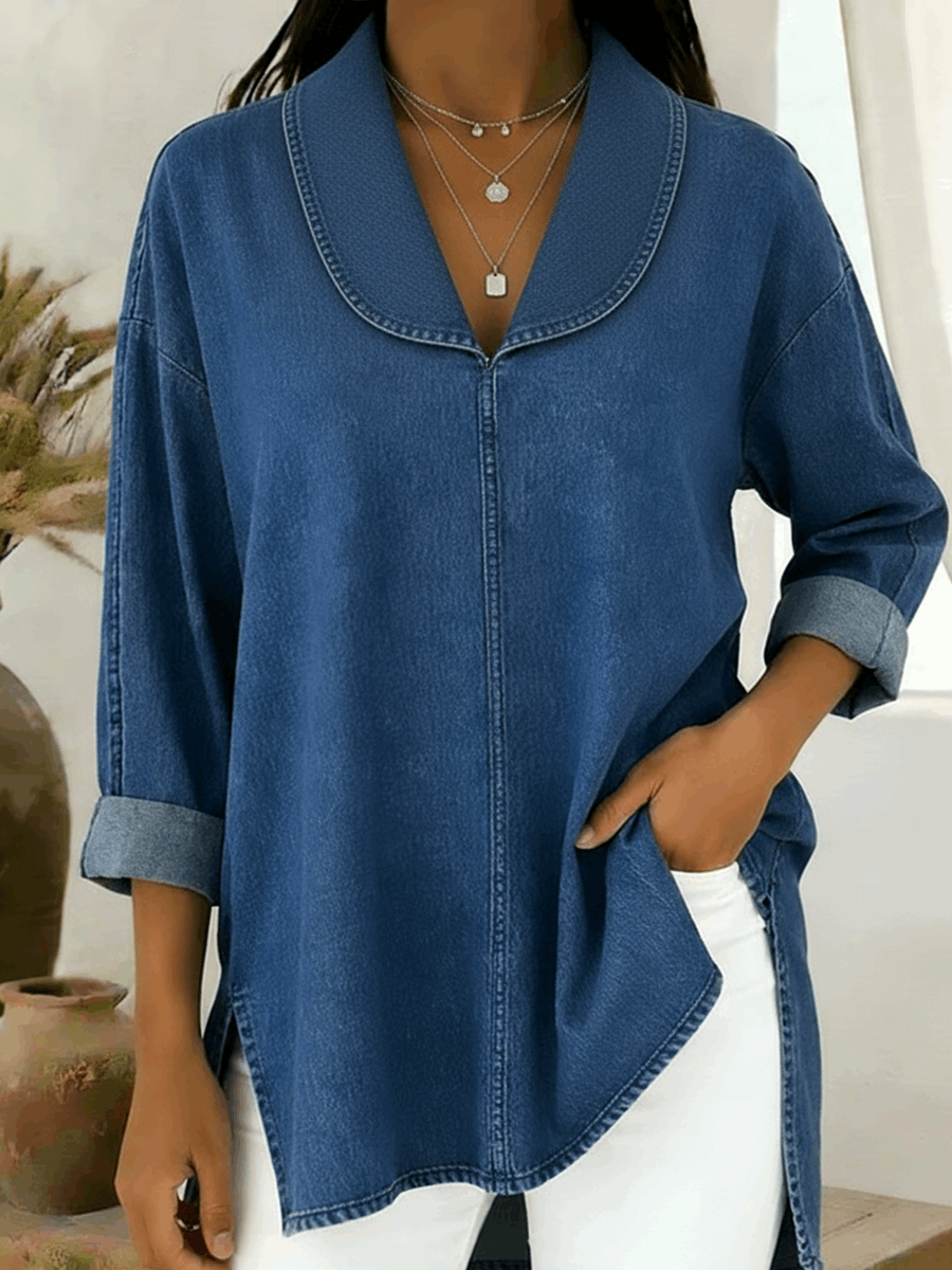 Oliardi Ruby Denim Shawl-Collar Pullover