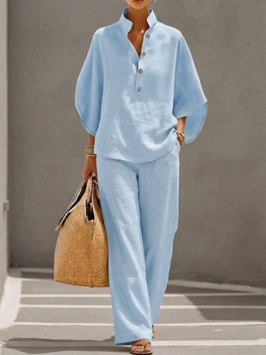 Oliardi Lilia Linen Batwing Wide-Leg Set