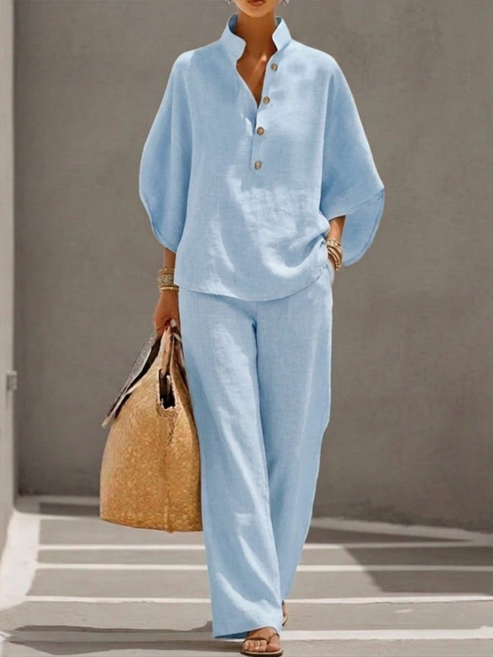 Oliardi Lilia Linen Batwing Wide-Leg Set