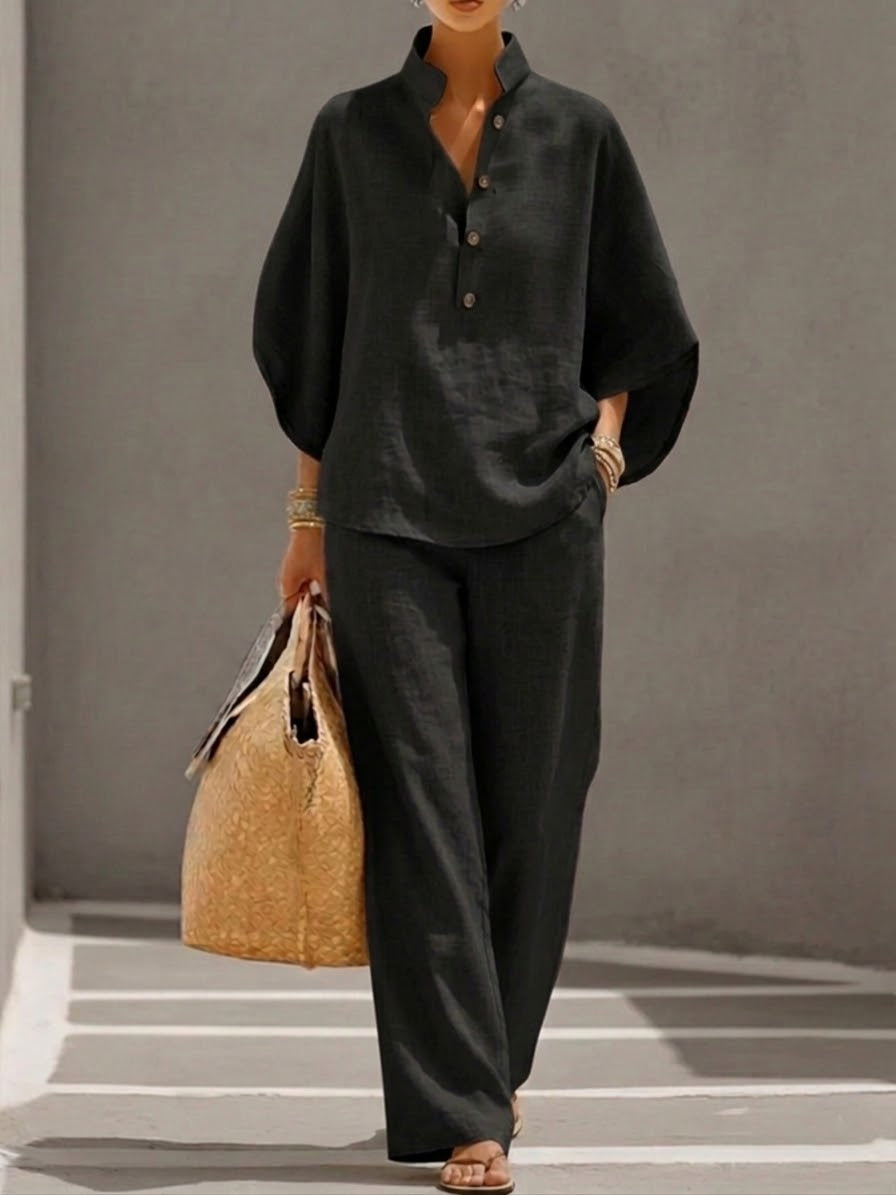 Oliardi Lilia Linen Batwing Wide-Leg Set