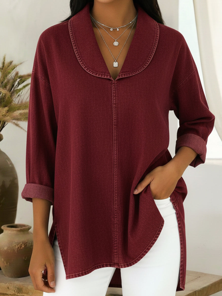 Oliardi Ruby Denim Shawl-Collar Pullover